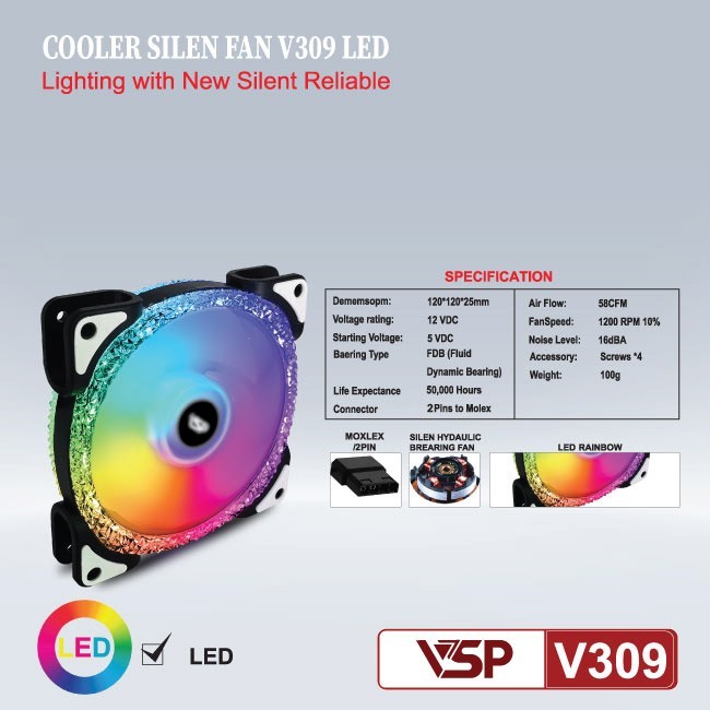 Quạt tản nhiệt VSP LED V309