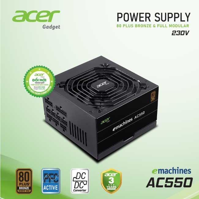 Nguồn Acer AC550 - 80 plus bronze, full modular - 550W