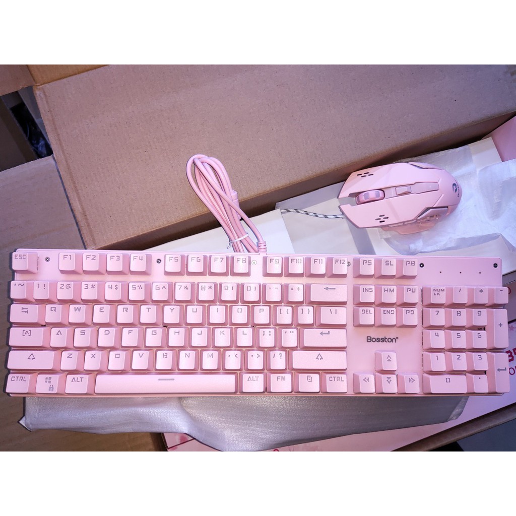 Bộ phím chuột cơ Bosston EK9350 Queen Pink