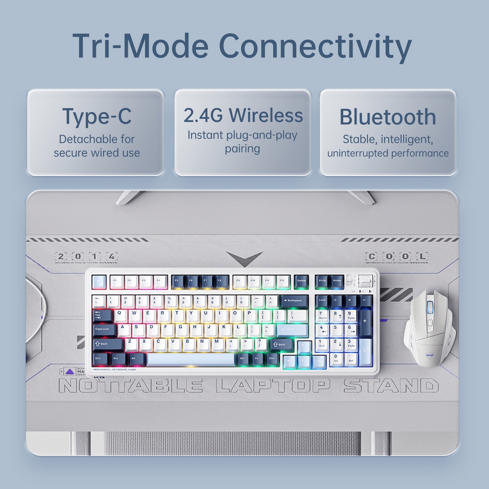 Bàn phím cơ không dây Machenike KG98 Tri-Mode RGB - White Blue / Purple-Gold Switch