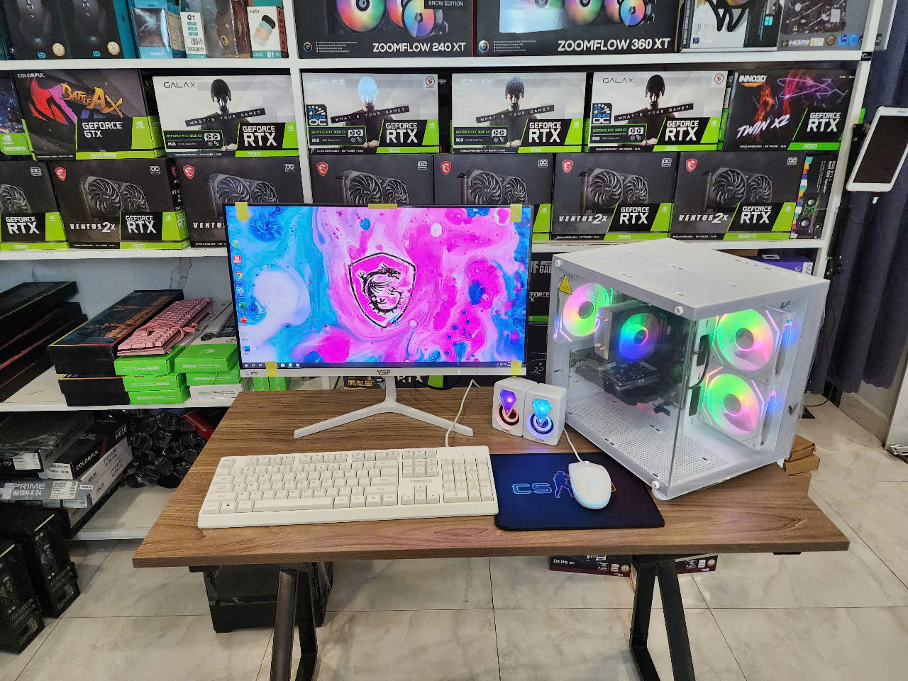 Bộ PC Gaming Đồ họa _ I5-9400F / B365 / 16G/ RX 560 4G / Màn 24" IPS 120Hz - WHITE