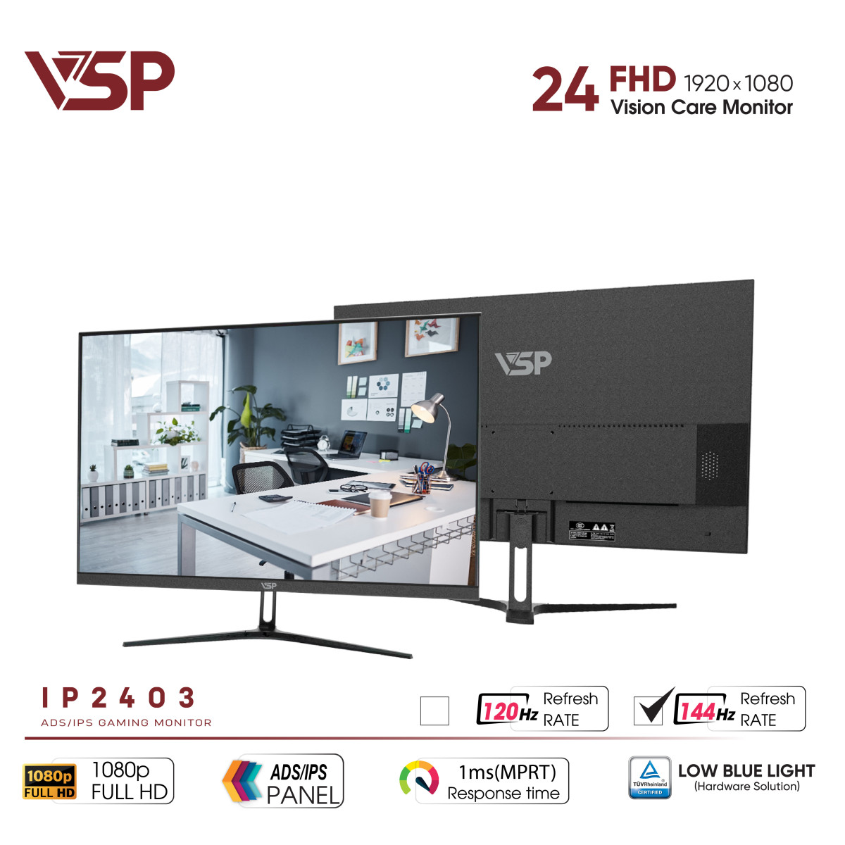 Màn Hình VSP IP2403 - 24inch - FHD / IPS / 144Hz / 1ms