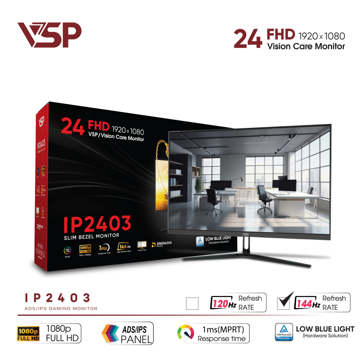 Màn Hình VSP IP2403 - 24inch - FHD / IPS / 144Hz / 1ms