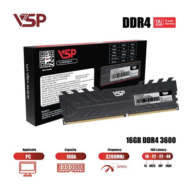 Cặp Ram PC VSP DDR4 16Gb - 3600MHz