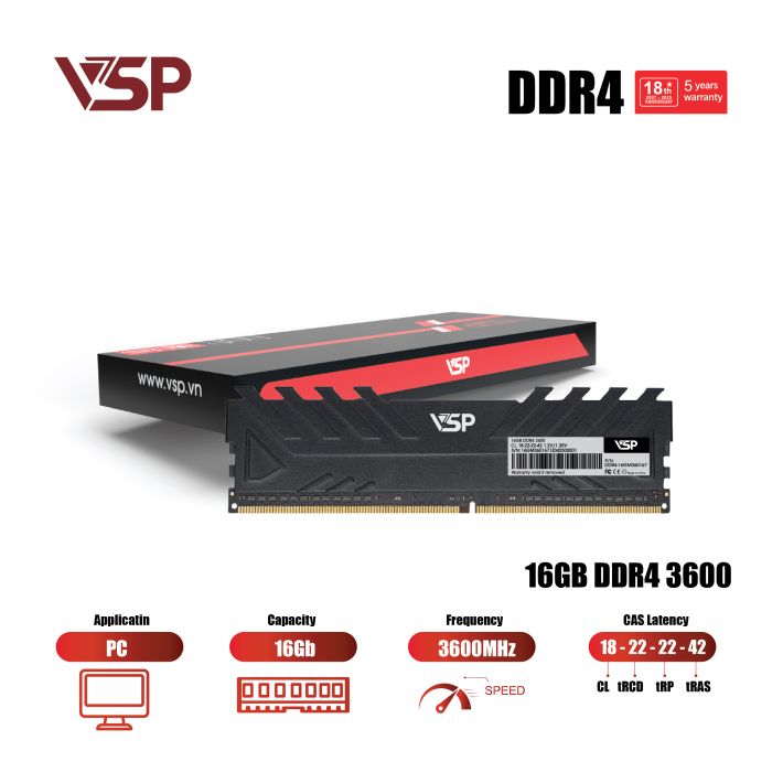 Cặp Ram PC VSP DDR4 16Gb - 3600MHz