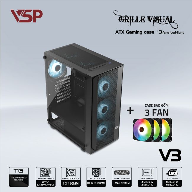 VỎ CASE MÁY TÍNH VSP GAMING V3 - ĐEN