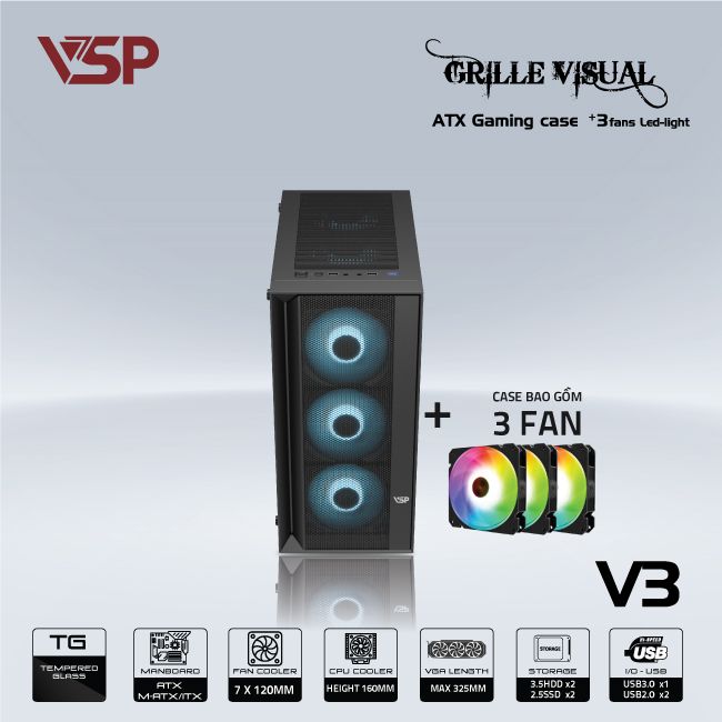 VỎ CASE MÁY TÍNH VSP GAMING V3 - ĐEN