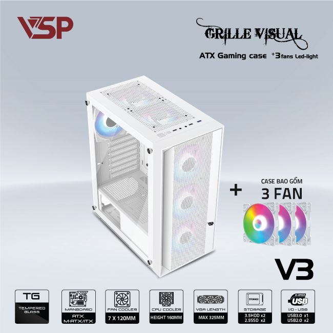 VỎ CASE MÁY TÍNH VSP V3 - TRẮNG