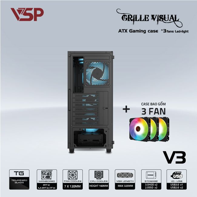 VỎ CASE MÁY TÍNH VSP GAMING V3 - ĐEN