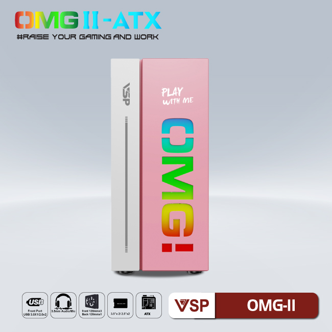 Case VSP LED Gaming OMG-II ATX - Pink/Green