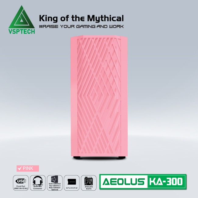 Case Gaming VSPTECH KA300 - White/Pink/Green