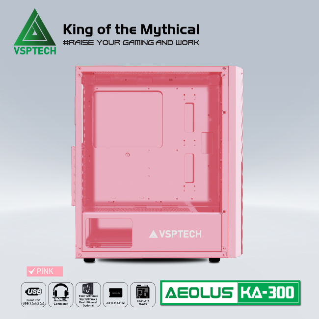 Case Gaming VSPTECH KA300 - White/Pink/Green