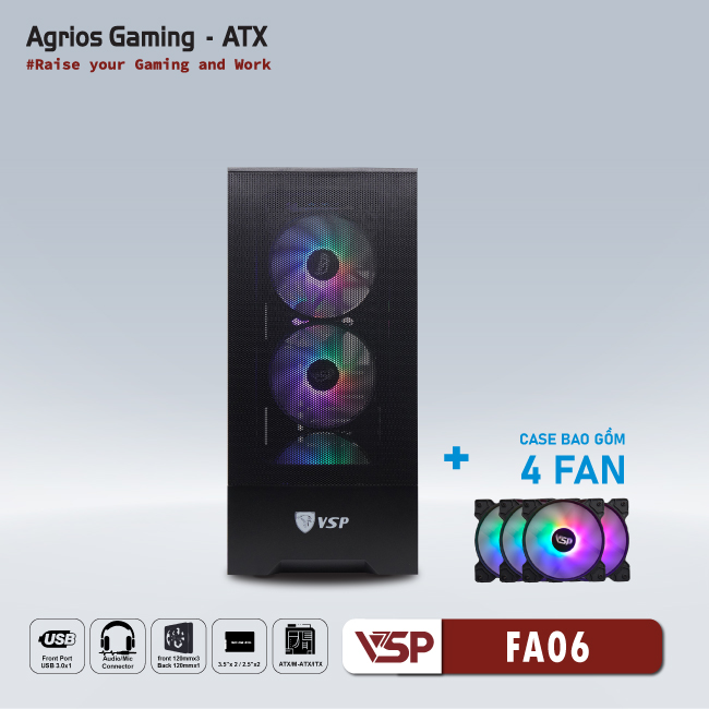 CASE VSP GAMING FA06- Black + 4Fans Led