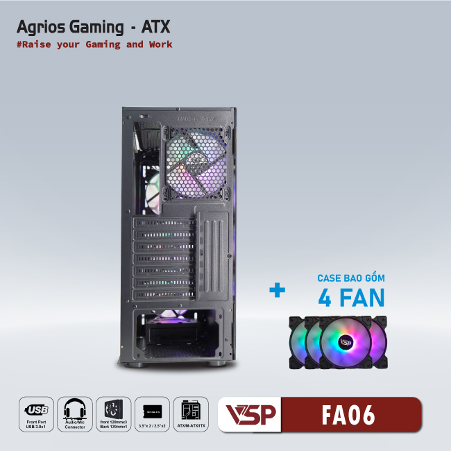CASE VSP GAMING FA06- Black + 4Fans Led