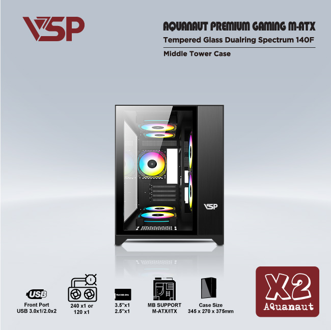 Case Aquanaut pro gaming M-ATX X2 Black/White