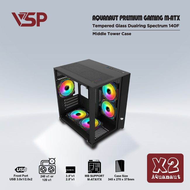 Case Aquanaut pro gaming M-ATX X2 Black/White