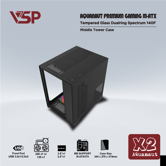 Case Aquanaut pro gaming M-ATX X2 Black/White
