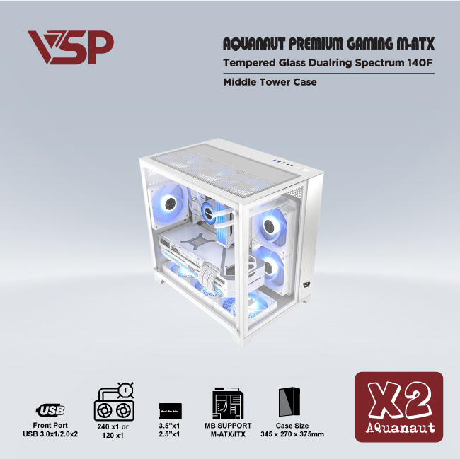 Case Aquanaut pro gaming M-ATX X2 Black/White