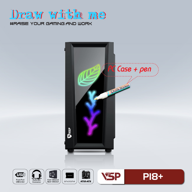 Case gaming kèm bút vẽ dạ quang P18+ Black
